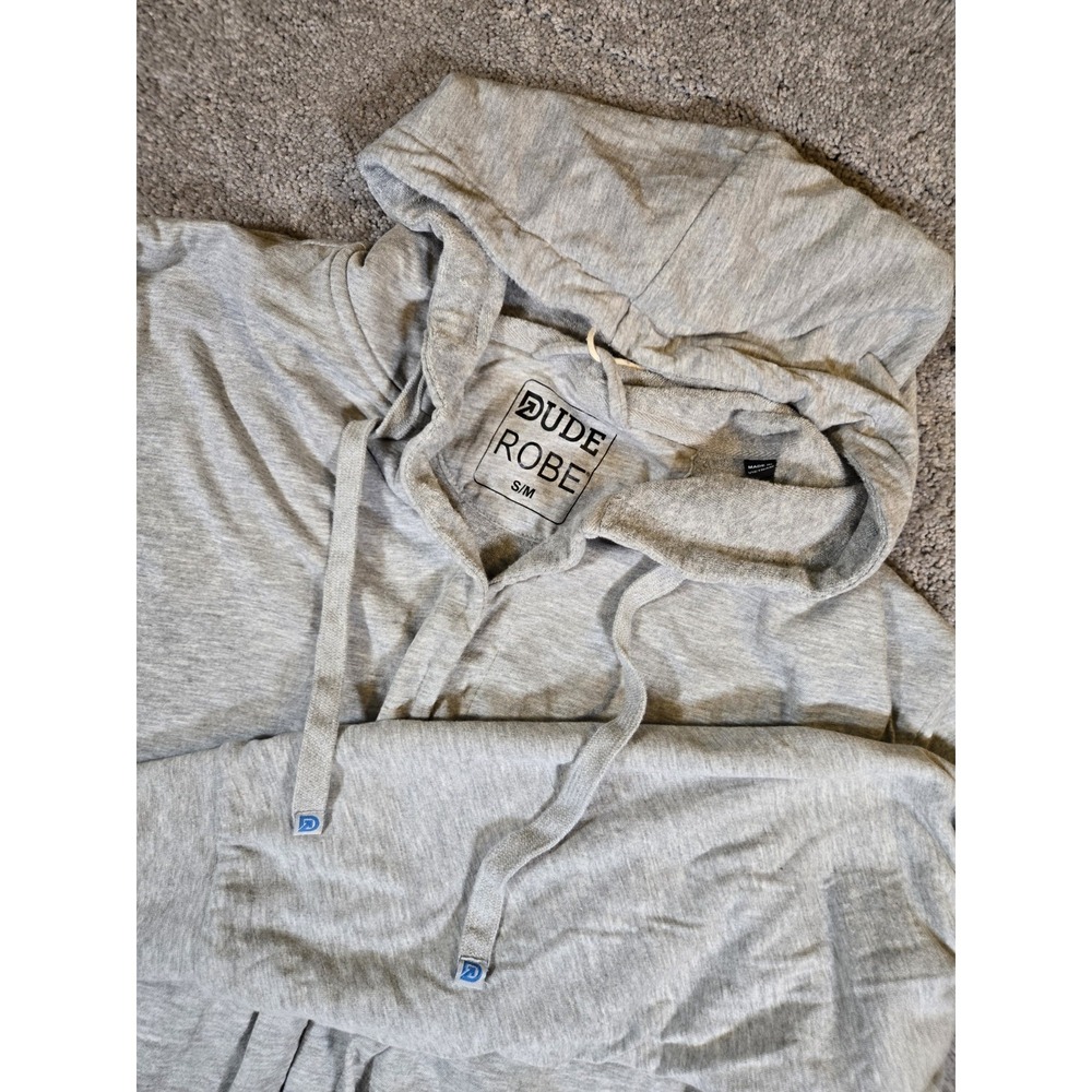 Dude Robe Men's Cotton‎ Blend Hooded Belted Bath Robe Gray Small